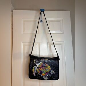 Tignanello Black Shoulder Bag Hand painted